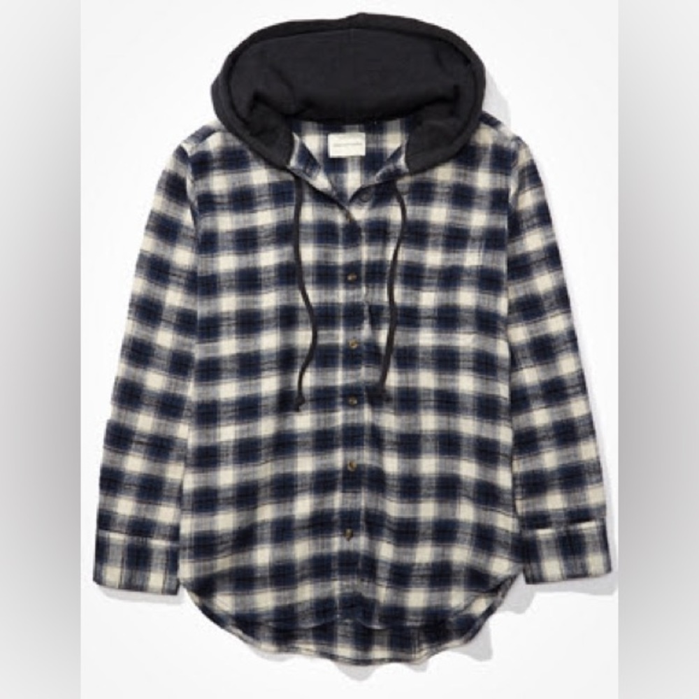 American Eagle Super Soft Blue Plaid Flannel Hoodie size small